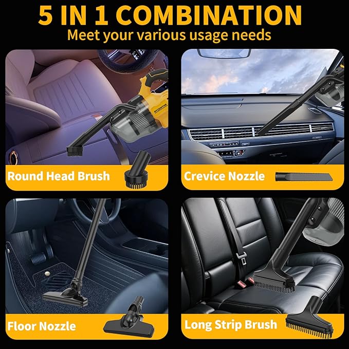 Cordless Vacuum for DE-Walt 20V Battery, 5-in-1 Handheld Electric Vacuum Cleaner with 500W Powerful Motor, 46 CFM Portable Hand Vacuum with HEPA Filter for Car, Carpets, Furniture (No Battery)