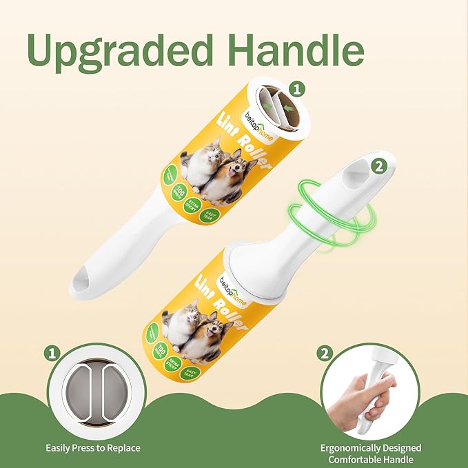 Lint Roller 3 Pack for Pet Hair & Clothes, Portable Sticky Lint Rollers with Ergonomic Handle, Extra Sticky Pet Hair Remover for Couch, Car, Furniture & Travel