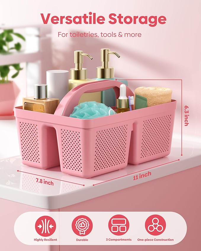 4 Pack Portable Shower Caddy, Integrated Handle, Reinforced Plastic, Organizer Storage Bathroom Supplies and Beauty Products, Cleaning Supplies, Shower Basket for Home, Dorm, Shelf and Cabinet
