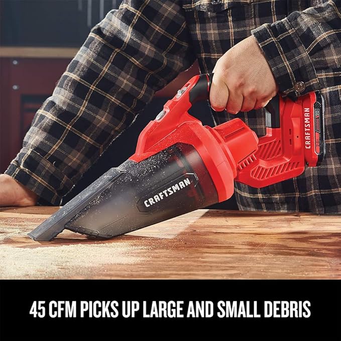 CRAFTSMAN V20 Cordless Hand Vacuum, 45 CFM, 2 Stage Filtration System with Filter, Bare Tool Only (CMCVH001B)