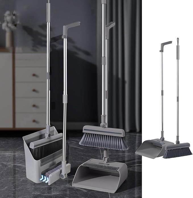 3 in 1 Broom and Dustpan Set Foldable Hand Broom for Home & Kitchen with Rotatable Standing Storage, Cleaning Brush, Buckle Type Brooms with Dustpan Combo Set Outdoor Brooms Cleaning Tool