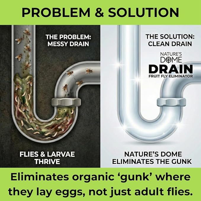 Nature’s Dome Drain Fly Killer Gel – 1 Gallon – Kills & Prevents Drain Flies, Fruit Flies & Sewer Flies – Natural Plant-Based Treatment for Sinks, Pipes & Drains – Safe for Septic Systems