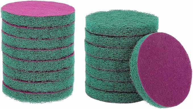 HARFINGTON 16pcs Scrubber Scouring Pads 180 Grits 5 Inch Drill Power Brush Hoop and Loop Surface Conditioning Disc Drill Scuffing Disc Scrub Pads for Home Kitchen Cleaning, Green