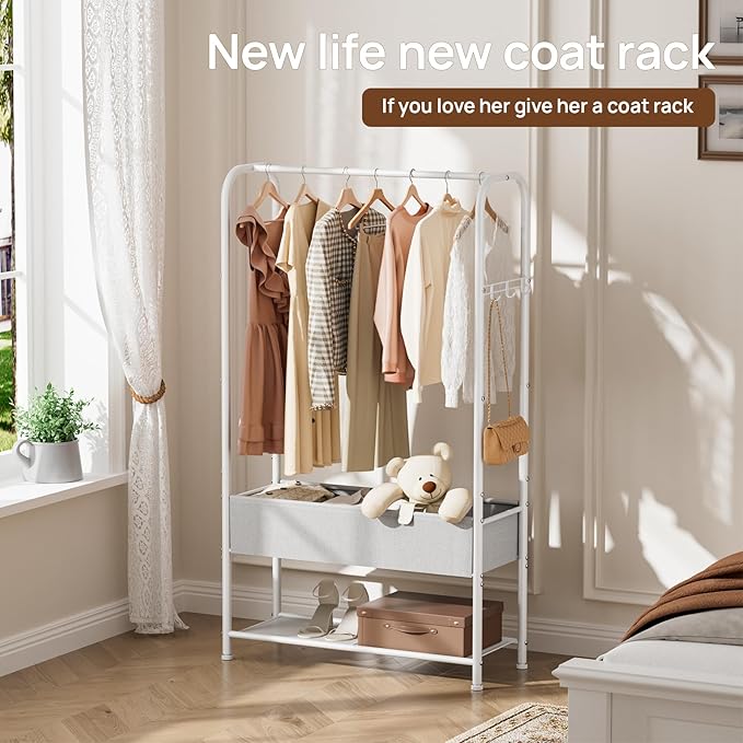 Golpart Clothes Garment Coat Rack Drying Clothing Racks Metal Freestanding for Hanging Clothes Portable Closet for Laundry Bedroom White