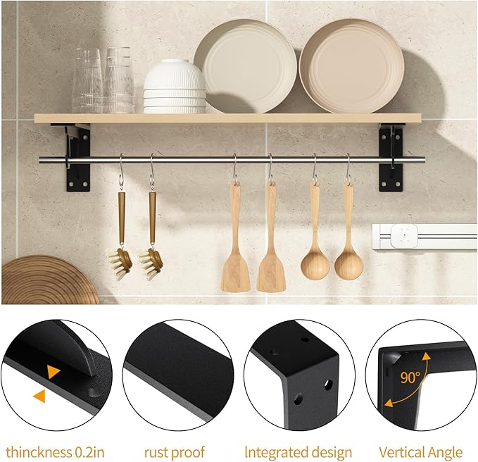 Closet Rod Support Bracket 12inch WYGWP Heavy Duty Closet Rod Holders 400lbs, Wall Mounted Brackets with Hooks for Closets for Home and Decor
