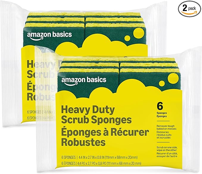 Amazon Basics Heavy Duty Sponges, Yellow/Green, 12-Pack (2 Packs of 6), Packaging May Vary