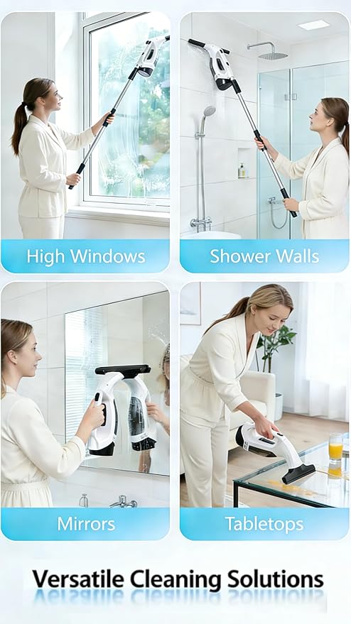 Cordless Window Vacuum Squeegee, 2000Pa Electric Window Cleaner with 2200mAh Battery & 150mL Detachable Tank, Multi-Surface Cleaning Kit for Glass, Shower, Car Windows & Household Use
