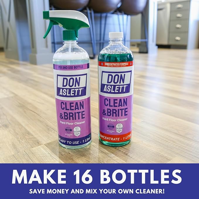 Don Aslett Clean & Brite Set (1 Quart Concentrate and 32 Oz Ready-To-Use Spray Bottle) Floor Cleaner | Restore Natural Shine of Hard Flooring Surface - Tile, Vinyl, Linoleum, Wood