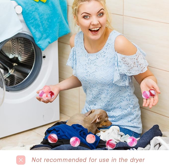 Blulu 12 Pieces Pet Hair Remover for Laundry Dryer Balls Reusable Washing Machine Hair Catcher Pet Dog Cat Catcher Lint Remover (Pink Set)