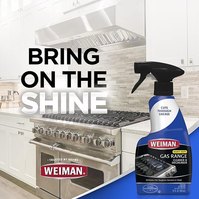 Weiman Heavy Duty Gas Range & Stove Top Cleaner and Degreaser - 4 Pack, 24 Ounces with MicroFiber Cleaning Towel