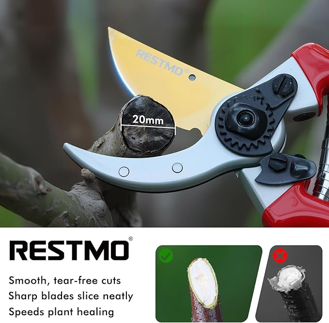 RESTMO 8.6" Professional Pruning Shears, Premium Titanium SKS5 Steel Blade, Forged Aluminum Handles for Durability & Long-Lasting Sharpness, Bypass Pruners for Gardening, Clippers & Scissor Tool