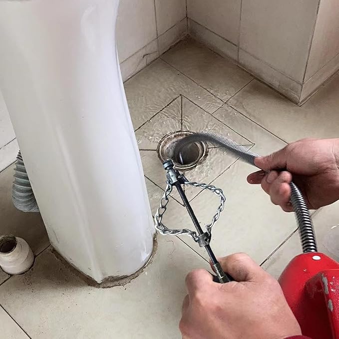 Flex-Shaft Sewer Descaling Chain - Drain Clog Remover Tool for 16mm Pipes, Drill-Powered PVC Pipe Maintenance, Spring Drain Opener for Sinks, Toilets, Boilers