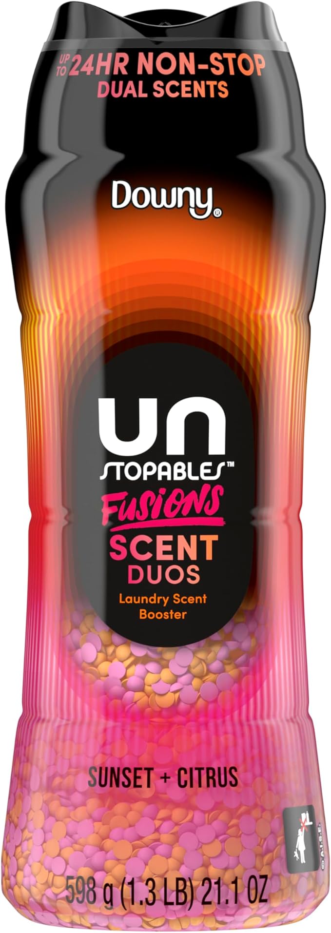 Downy Unstopables Fusions Scent Duos Laundry Scent Booster Beads, Sunset and Citrus Scent, 21.1 OZ, 24hr non-stop freshness with 2 in 1 dual scent laundry scent beads