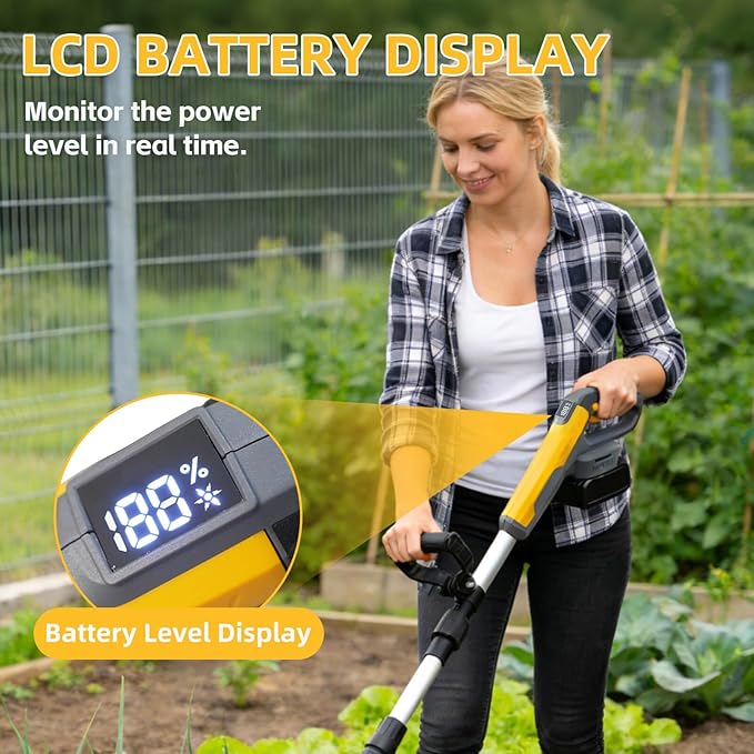 Electric Garden Tiller Cultivator, Cordless Rototiller for Gardening with 2X4.0Ah Batteries & Charge & LCD Display, 9-Inch Tilling Width, 6.6-Inch Depth Tiller for Soil Cultivation, Weeding