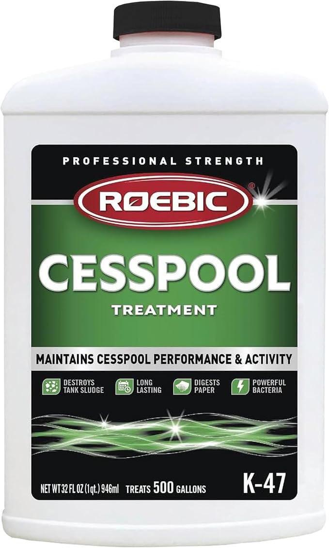 Roebic K-47-Q Cesspool Treatment: Prevents Clogging, Buildup, Exclusive Bacteria Digests Paper, Destroys Sludge - 32 Ounces, White/Green