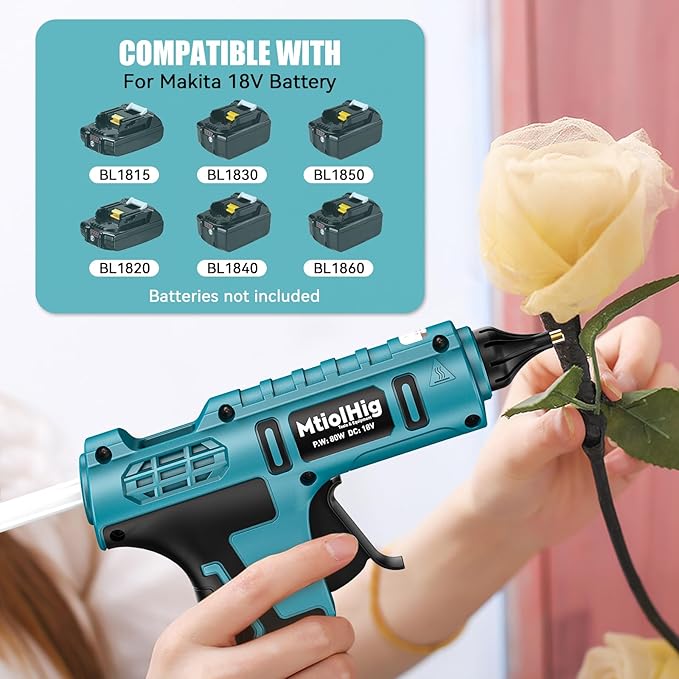 Cordless Hot Glue Gun Compatible with Makita 18v Battery, Handheld Wireless Power Heavy Duty Hot Glue Gun Full Size Kit with 20pcs 0.43'' Hot Glue Stick for Arts & Crafts, Home Repair