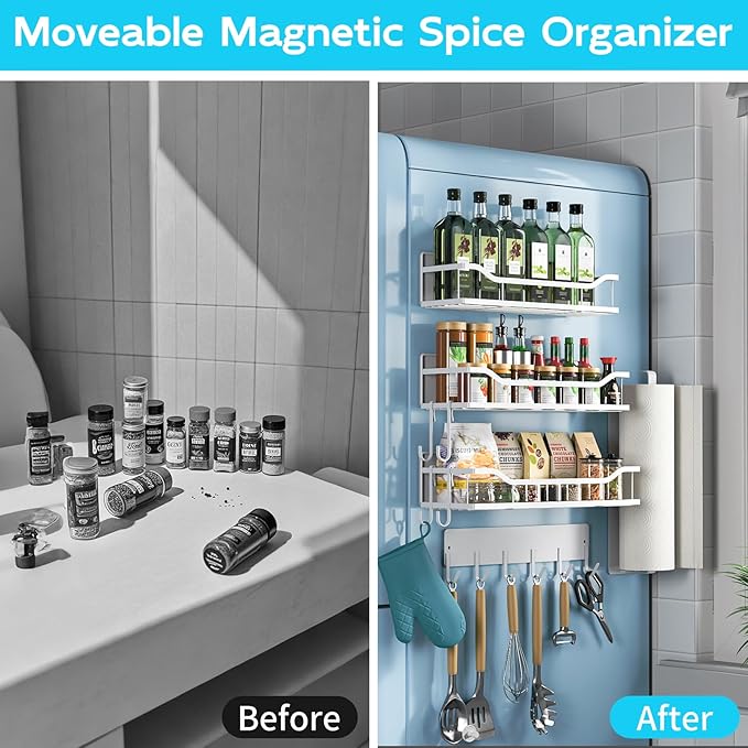 Multifunctional Magnetic Shelf for Washing Machine, Refrigerator, Microwave, and Any Metal Surface, Powerful Magnetic Shelves Include Magnetic Paper Towel Holder, Unique Hollow Design (5 pcs - White)