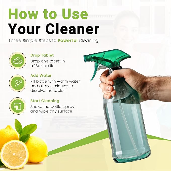 All Purpose Cleaner Concentrate Refill, Multi Surface Clean Refill, Non-toxic Cleaning Tablets 12-pack. Makes 192 fl oz (12x16Fl oz) Bottles of Spray Cleaner for Household, Bathroom & Kitchen Cleaning