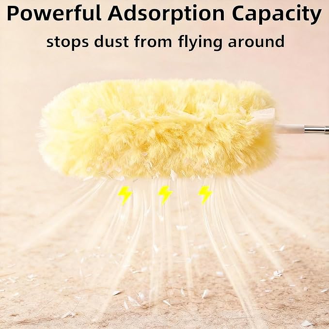 Heavy Duty Duster Refills, Disposable Dusters Kit for Cleaning Dusting Furniture Blind Ceiling Fan, Multi Surface 360 Feather Duster(10)+3FT Extended Handle（1） (Yellow)
