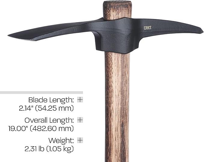 CRKT Chogan Mattock Outdoor Survival Axe: 1055 Carbon Steel Plain Edge Blade, Tennessee Hickory Handle, 2738
