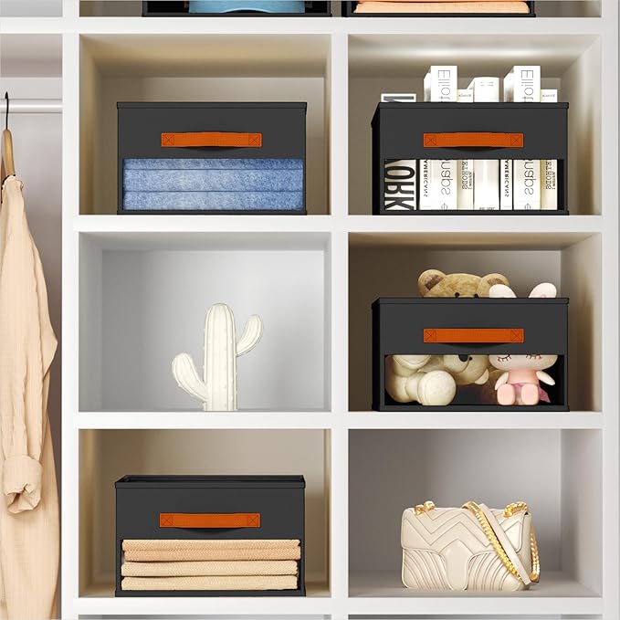 Homsorout Drawer Organizers and Storage - 10 Pack Foldable Pants Organizer with Clear Window & Handles, Fabric Closet Organizer for Clothes, Jeans, Sweaters, Towels, T-shirt, Scarf (Black)