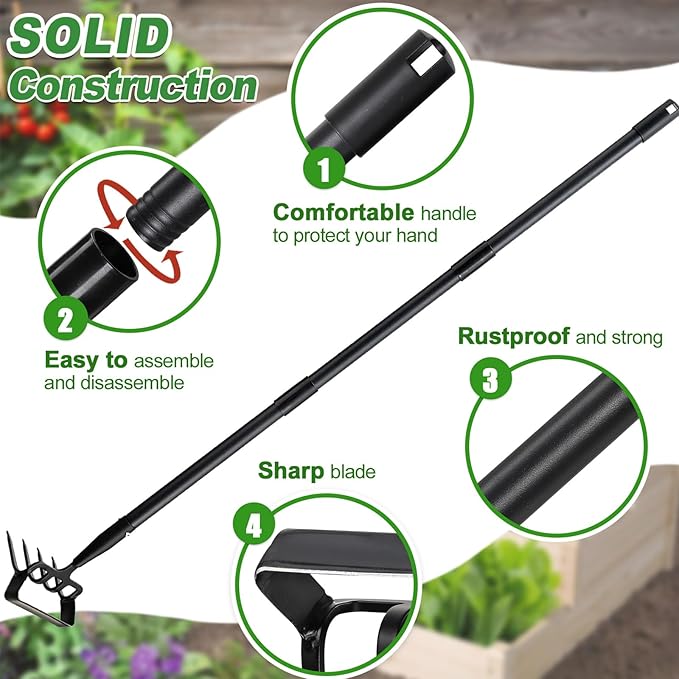 Garden Hoe Weeding Tool, Heavy Duty 73" Long Handle Stirrup Hoe Cultivator, 2 in 1 Action Scuffle Hula Push Pull Hoe Manual Weeder for Gardening Landscaping Loosening Soil Removing Grass