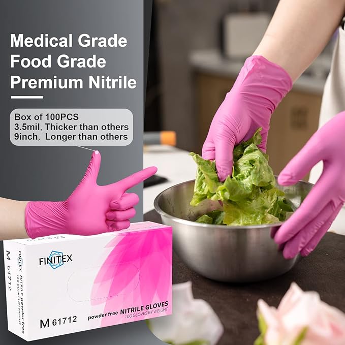 FINITEX Nitrile Disposable Latex-Free Gloves - 3.5mil 100/1000PCS Powder-Free Latex Free Cleaning Medical Exam Food Gloves