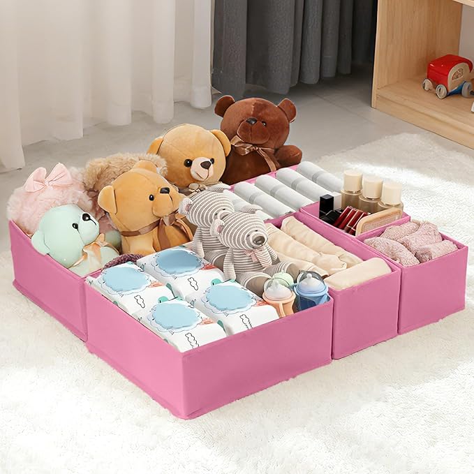 Drawer Organizer Clothes, 16 Pack Dresser Organizer Bins, Foldable Closet Organizers and Storage Fabric Dresser Bins, Shallow Drawer Dividers for Clothing, Underwears, Socks, Tie