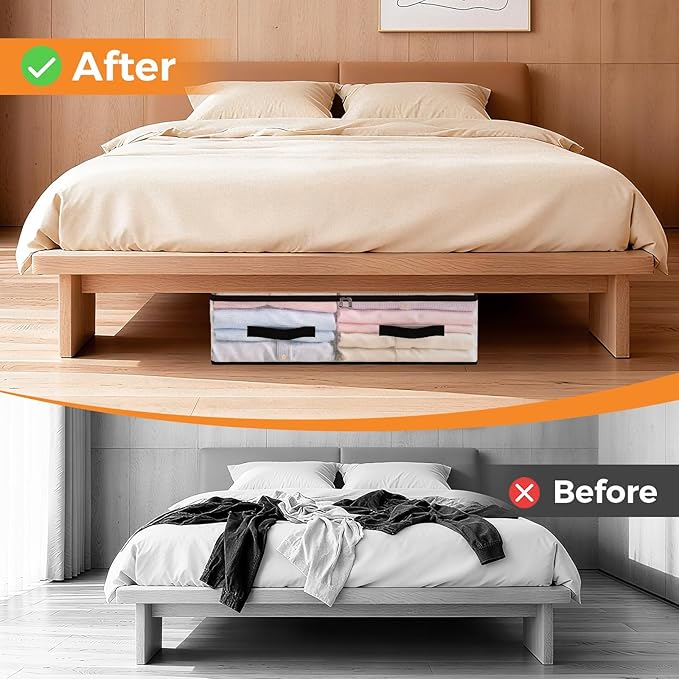 4 Pack Under Bed Storage Bags, 60L Foldable Clear Storage Containers with Handles, Dual Zippers for Comforter, Clothes, Bedding, Linen Sheets, Sweaters, Blanket Storage