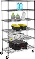 FDW 48" L×18" W×76" H Wire Shelving Unit Metal Shelf with 6 Tier Casters Adjustable Layer Rack Strong Steel for Restaurant Garage Pantry Kitchen Garage,Black