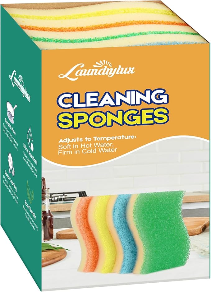 Scrub Sponge, 8 Pack Dual-Sided Temperature-Responsive Scrubber - Non-Scratch - Multipurpose Dish Sponges for Kitchens, Bathrooms, and Outdoor Use - S Shape