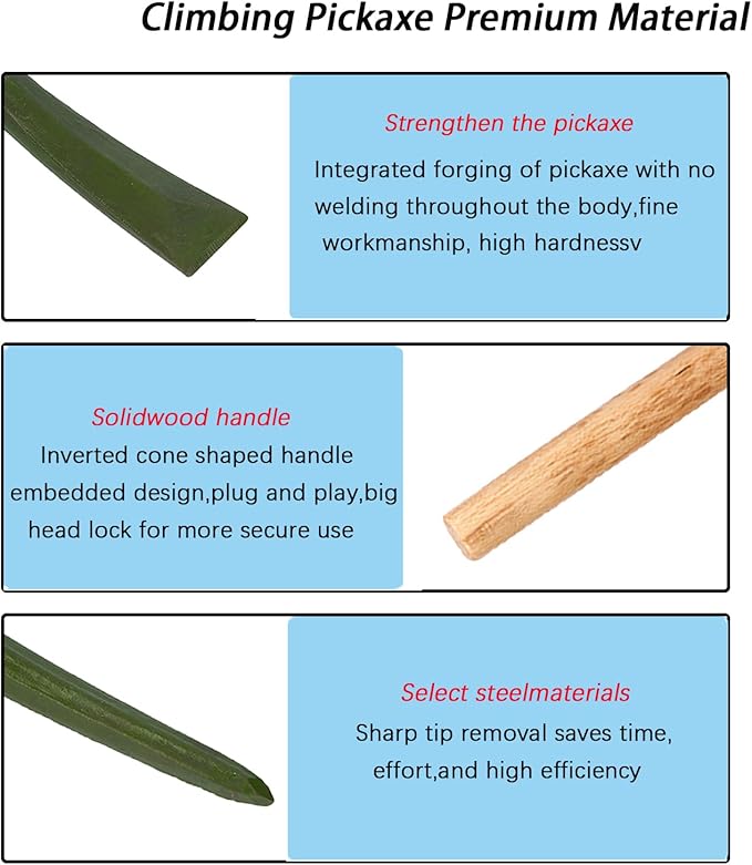 Forged Heat Treated Weeding Garden Pick Axe,for Gardening,Planting Vegetables and Fruits,Camping and Outdoors Climbing Pickaxe