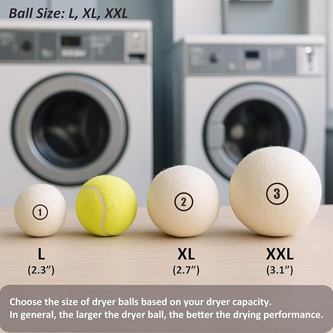 Wool Dryer Balls Laundry, L(2.3") 12 Pack, Premium Fabric Softener Ball, Reusable, Anti Static, Chemical Free Natural Wool Balls for Dryer, Laundry Dryer Balls – 100% New Zealand Wool