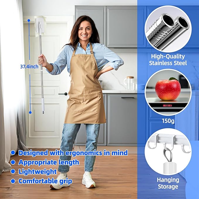 Snap Grip Mini Mop, Zero-Touch Gap Dust Cleaner with 39in Lazy Mop Stick & Locking Head, Disposable Dust Mop for House Wall Bathroom Toilet Corners Multi Surface Cleaning with 5 Cloths