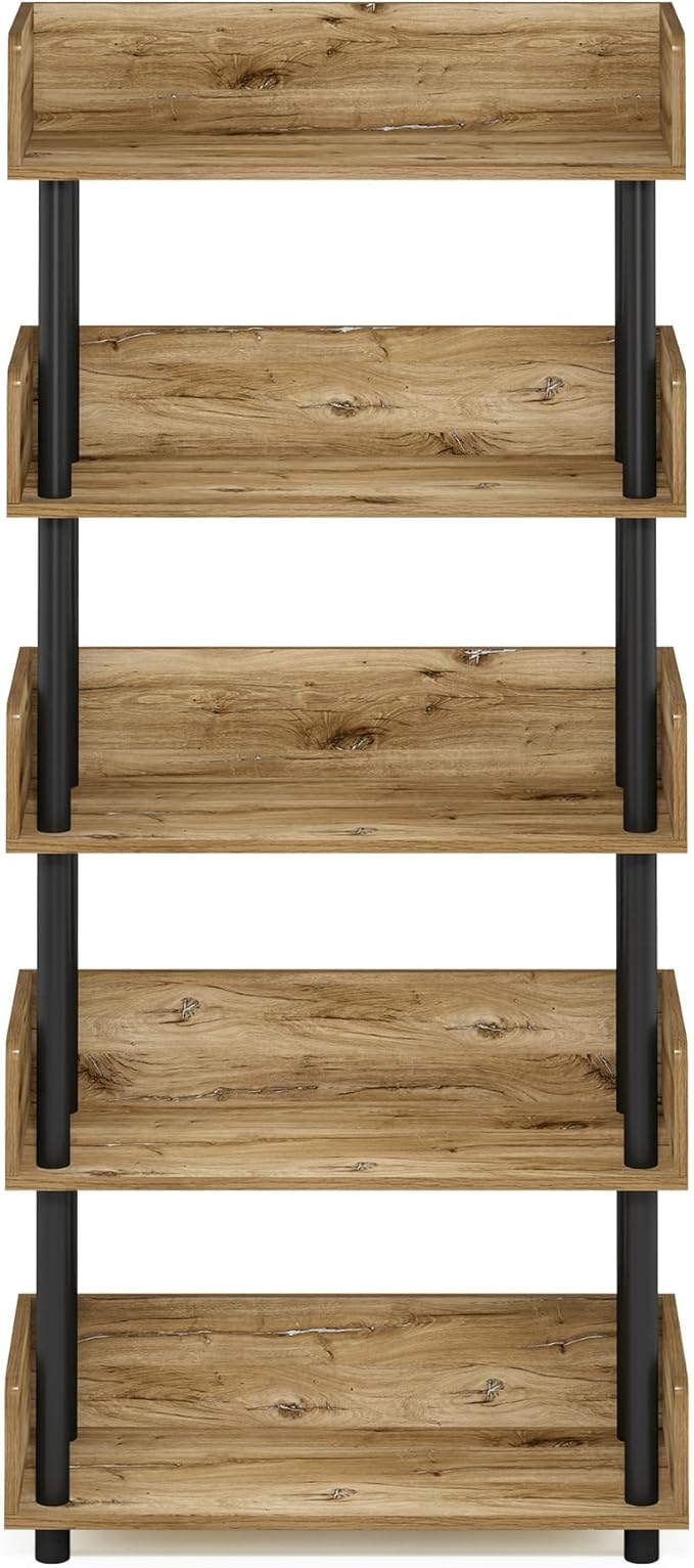 Furinno TURN-N-TUBE 4-Tier Display Shelf, Storage Shelves, Book Shelf, Open Shelves with Rounded Corner Top Edges, for Organization and Storage, Living Room, Home Office, Flagstaff Oak