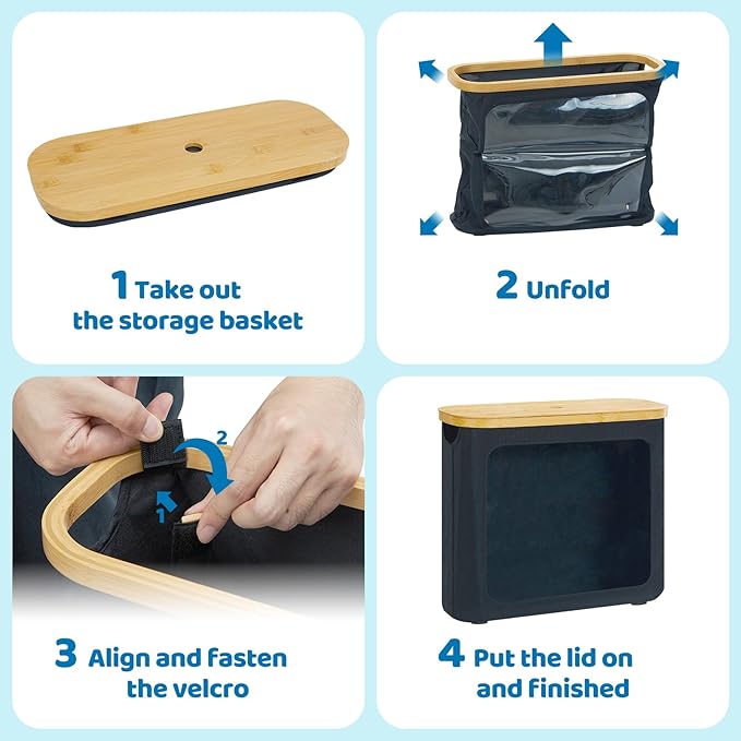 Toilet Paper Storage for 12 Rolls, Toilet Paper Basket with Lid, Bathroom Storage Organizer with Bamboo Lid, Black