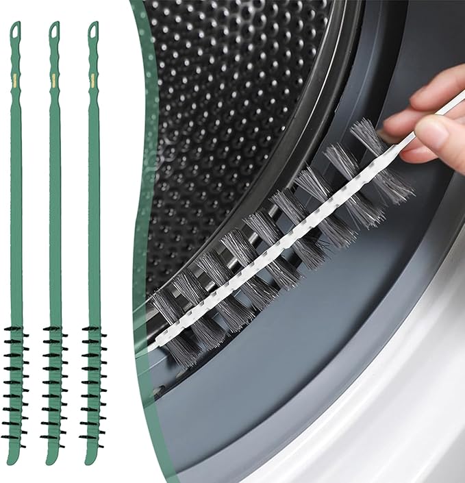 3 Pack Washing Machine Cleaning Brush, Crevice Brush & Drum Washing Machine Cleaner - Long Coil Brushes with Stiff Bristles (3Pcs Green)