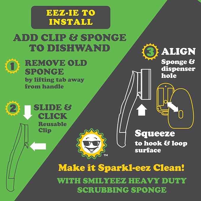 Smilyeez No-Plastic Heavy Duty Green Sponge Refill for Scotch-Brite's Dishwand Refill 10 Pack with Adapter…