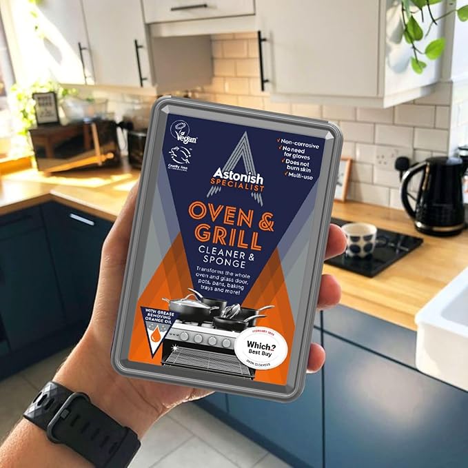 Astonish Specialist Oven & Grill Cleaner & Sponge, 250g – Heavy Duty Degreaser Paste with Orange Oil – Restores Shine to Ovens, Grills & Racks – No Harsh Chemicals, 3 Pack