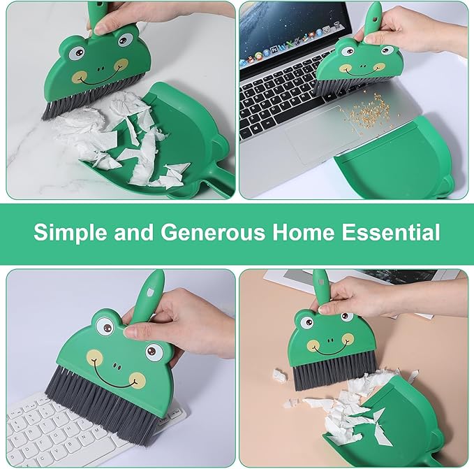 Green Small Dustpan and Brush Set Cute Mini Hand Broom and Dustpan Set Portable Durable Desktop Cleaning Supplies for Tabletop Debris Keyboards
