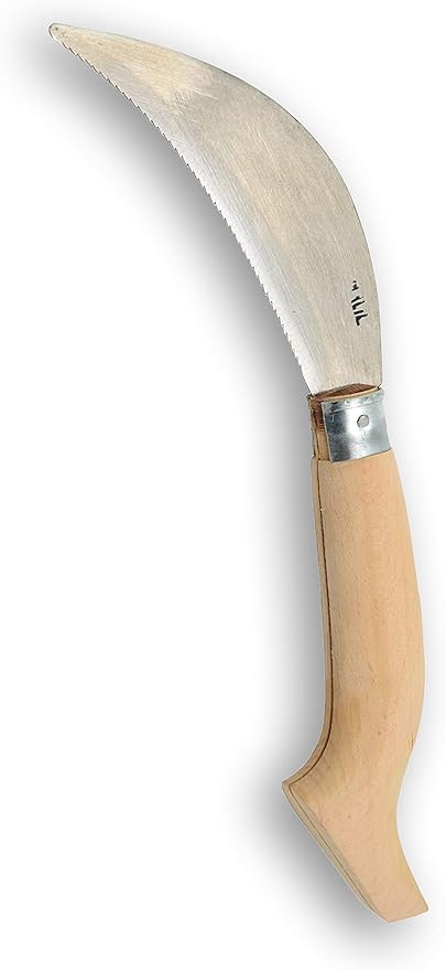 Folding Garden Sickle 12” - Manual Grass Scythe Hand Weeder Tool with Serrated Blade for Lawn and Garden Maintenance