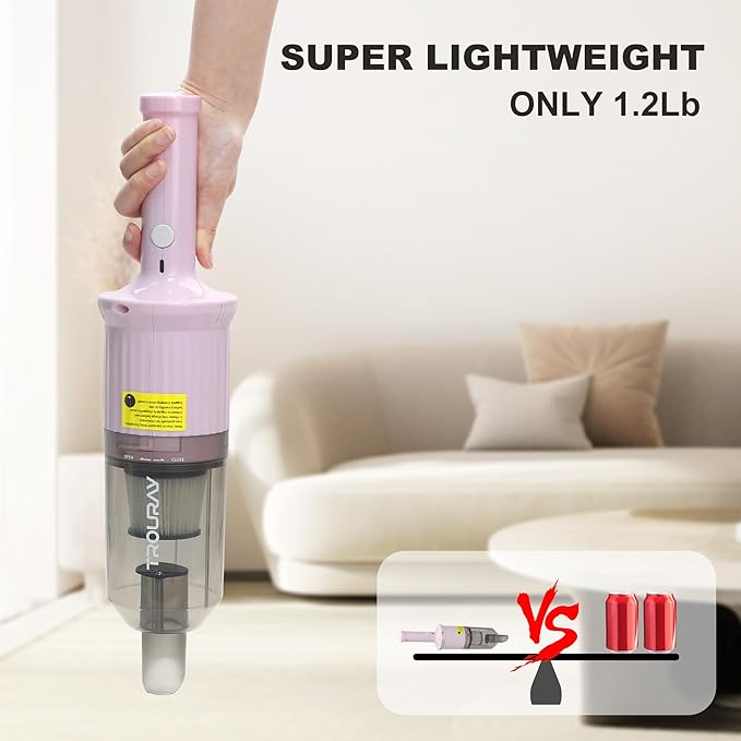 6-in-1 Rechargeable Household Stick Vacuum Cleaner, Convertible to Handheld, for All Kinds of Cleaning in Your Home on Hard Floors, Upholstery, Sofas, Cars (Pink)