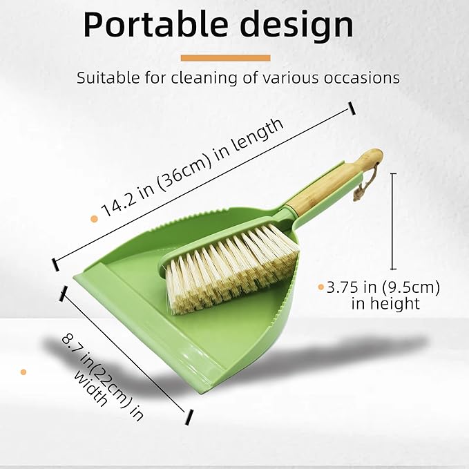 Dust Pan and Brush - Hand Broom Dustpan Set, Broom with Dustpan Como Set, Dustpan and Brush Set for Pet, Car, Dorm, Comping (Green)
