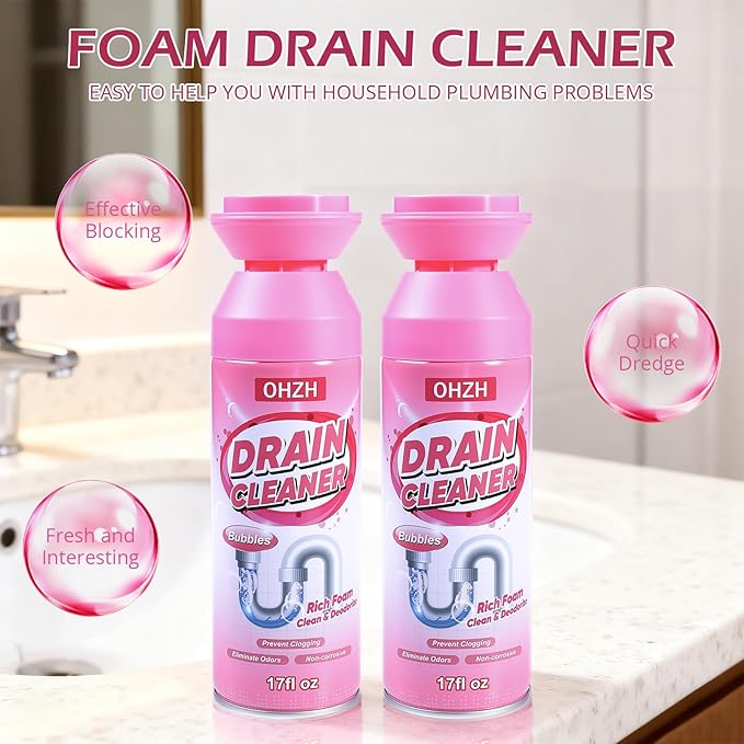 Foaming Drain Cleaner,Drain Clog Remover –Sink Cleaner and Deodorizer,Foaming Cleaners for Kitchen, Sinks, Shower Drains,Tub (1pc)