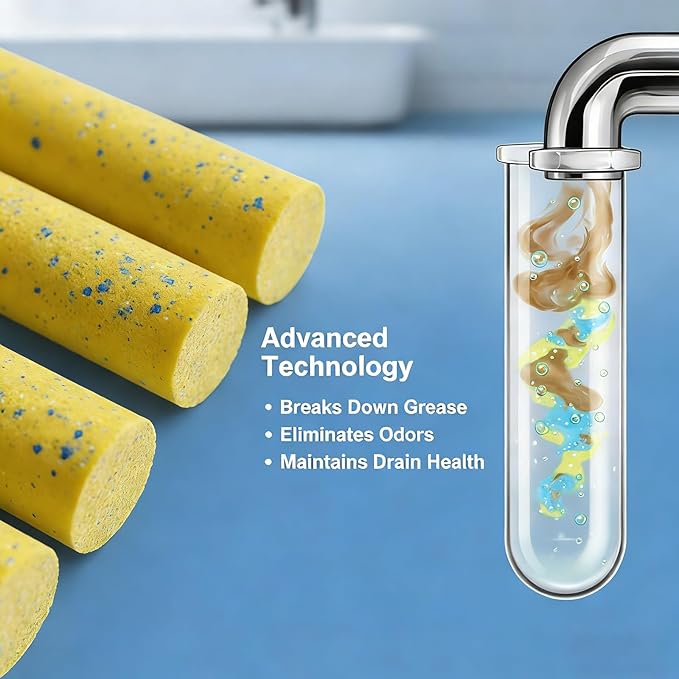 Drain Cleaner and Deodorizer Sticks, 24 Pcs Enzyme Drain Sticks - Natural Clog Remover & Odor Eliminator, Prevent Clogged Drains Year-Round in Kitchen, Bathroom, Shower & Toilet
