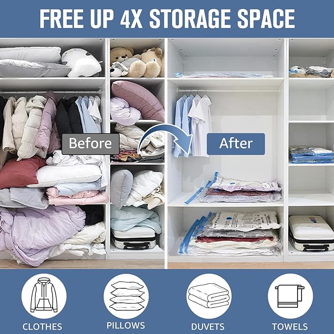 BoxLegend Vacuum Storage Bags with Large Hand Pump 15 Combo (1X-Jumbo, 2 Jumbo, 5 Large, 5 Medium, 2 Small) Thickened Vacuum Seal Bags for Clothing Pillow Comforters Bedding,1 Large Pump
