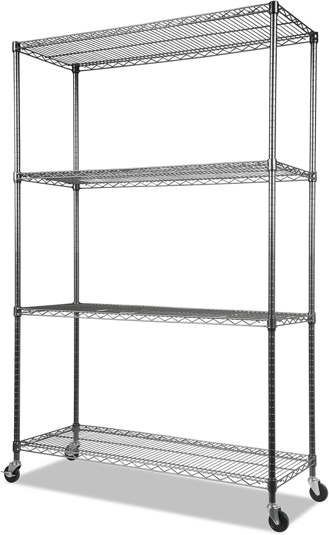 Alera Complete Wire Shelving Unit w/Caster, 48" x 18" x 72", Black Anthracite