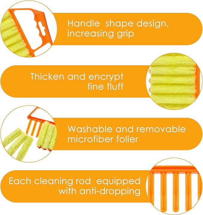 Geiserailie 5 Pieces Blind Cleaner Duster Tool 7 Finger Dusting Cleaner for Window Venetian Washable Mini Brush Hand Held Tool for Air Conditioner Dust Dirt (5 Colors)