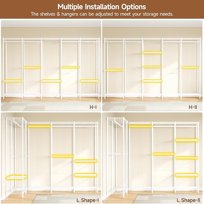 ONBRILL F5 Extra Large Industrial Pipe Clothing Rack, Freestanding Portable Closet Organizer System with Shelves & Hanging Rods, 88.6'' Wide Heavt Duty Clothes Rack, Max Load 1300lbs, White