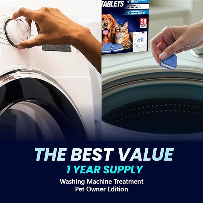 Washing Machine Cleaner Pro Tablets for Pet Owners - 42 Pack, Front & Top Load Washer Deep Cleaning, Septic Tank Safe, HE Support, Remove Stubborn Pet Hair, Eliminates Smells, Prevents Dander Build-up